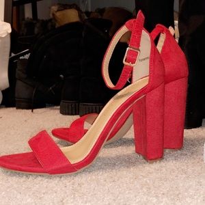 Red ankle open toed ankle heels